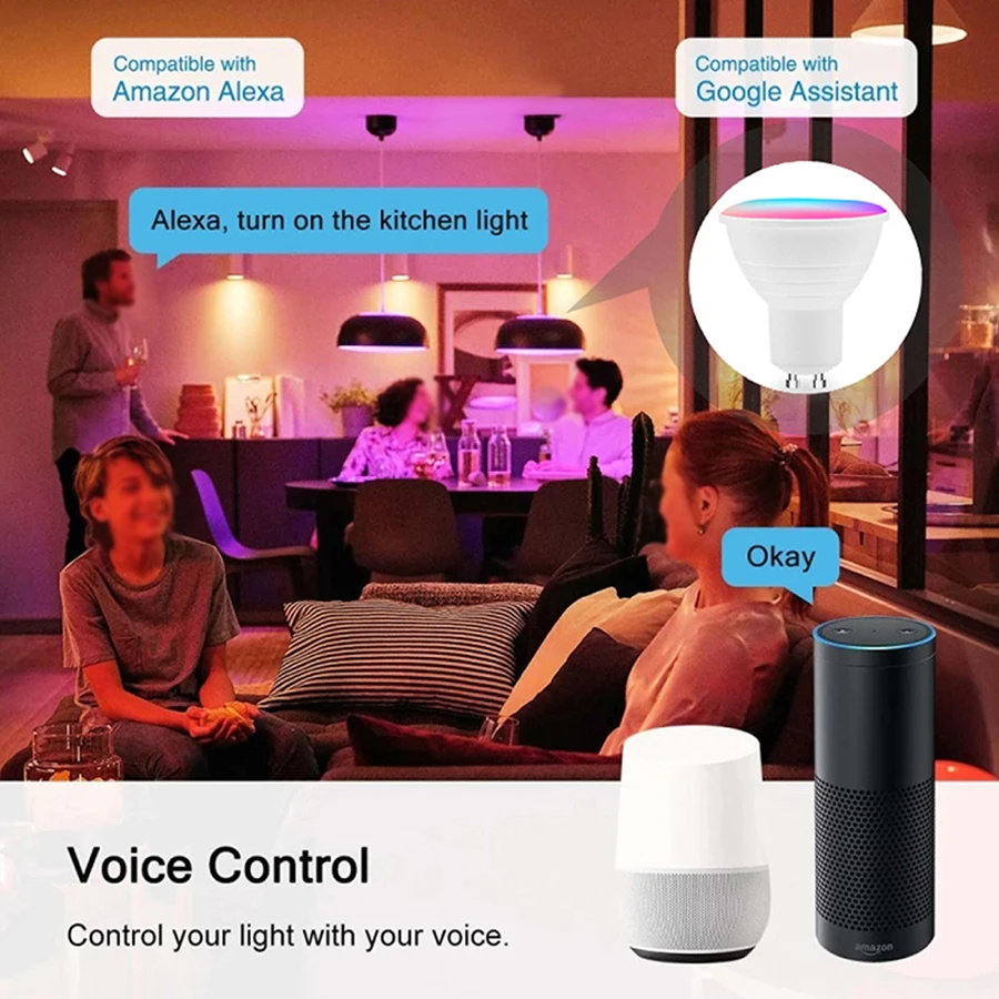 Imagem -02 - Lâmpadas Inteligentes Reguláveis Controle de Aplicativos Função Temporizador Funciona com Alexa Google Home Tuya Wifi Gu10 220v 110v 5w 7w 9w