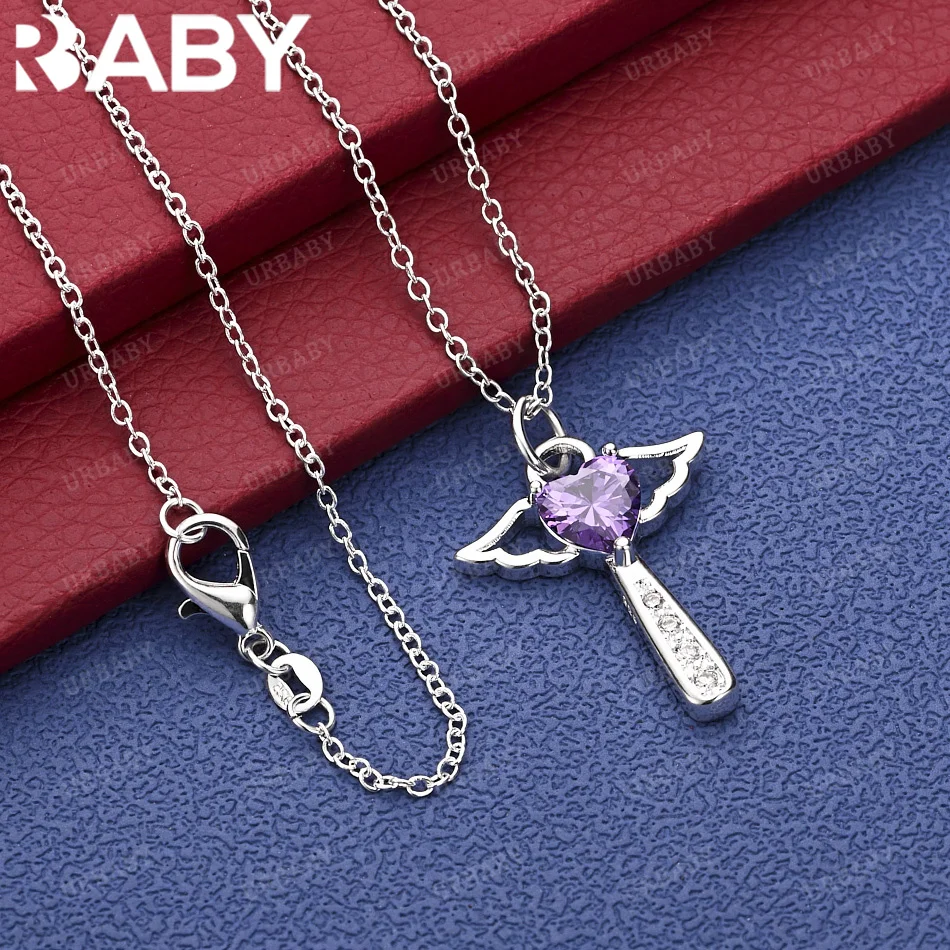 

URBABY 40-75cm 925 Sterling Silver Purple Zircon Magic Wand Pendant Necklace Creativity Gifts Street All-match Party