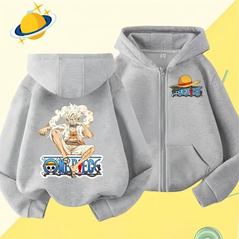 Anime One Piece kids zipper hoodie Cartoon printed Autumn/Winter long sleeved hooded sweatshirt casual top for boys and girls