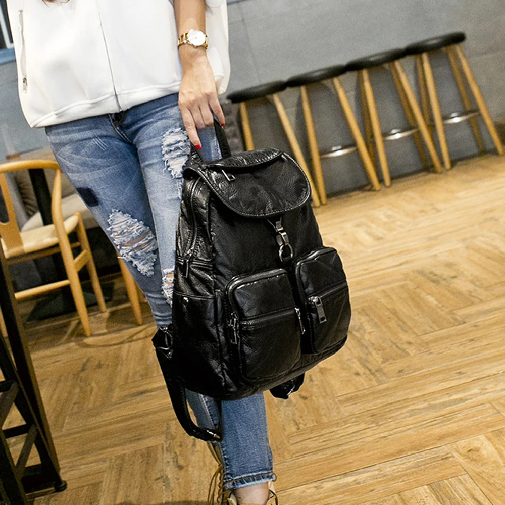 Casual damesrugzak Grote PU lederen reistas Vrouwelijke schoolrugzakken Mode zachte lederen rugzak voor dames