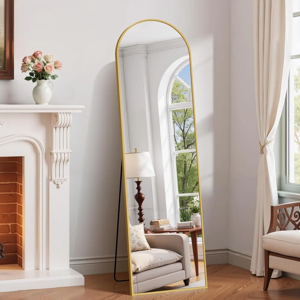 Bodenspiegel in voller Länge, 59 x 16 Zoll, freistehend oder an der Wand montiert, Aluminiumrahmen, ideal für Schlafzimmer und Heimdekoration