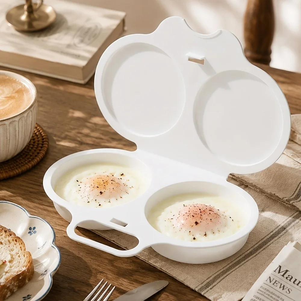 Microwave Egg Poacher Reusable Microwave Eggs Steamer 2 Cavity Nonstick Poached Egg Maker with Lid Egg Mold Kitchen Gadgets