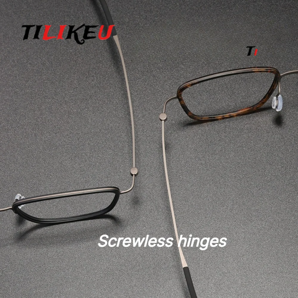 Danish Designer Handmade Pure Titanium Fashion Full Frame Large Face Screwless Ultra-light Square Luxury Men's Eyeglasses Frame