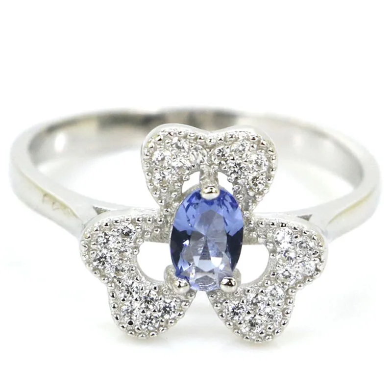 14x12mm Real 925 Solid Sterling Silver Rings Luxury 2.9g Real Sapphire Blood Ruby Tanzanite Kunzite Iolite CZ