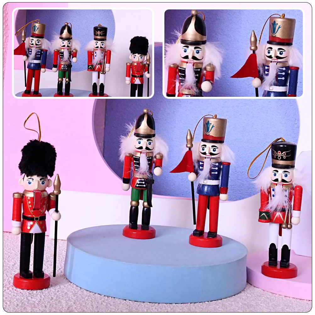 

4Pcs Christmas Nutcracker Decoration Wooden Hanging Nutcrackers Xmas Tabletop Ornament Xmas Tree Nutcracker Pendant Holiday