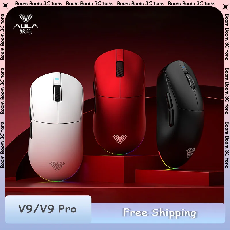 

AULA V9 Pro Mouse Tri-Mode Wireless Paw3950/3395 Dual 8K Return Rate Long Endurance Ergonomics Lightweight Office Gaming Mouse