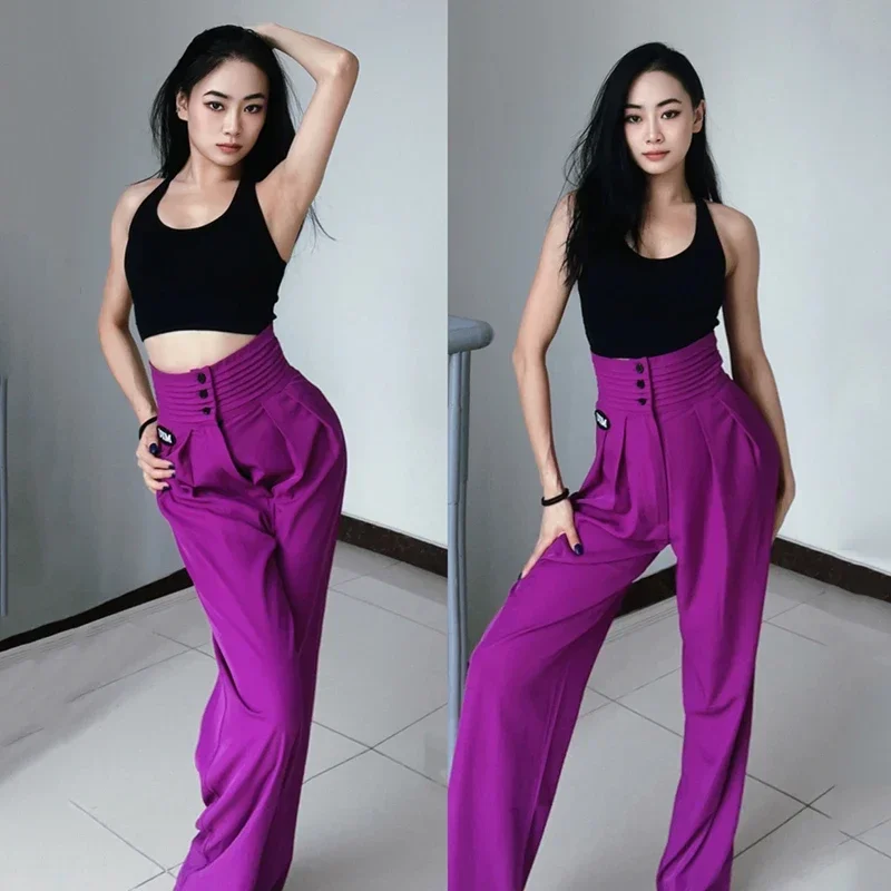 

New Latin Dance Pants Women Modern Dance Pants Button Trousers Chacha Rumba Tango Dress Latin Performance Clothes Modern Pants