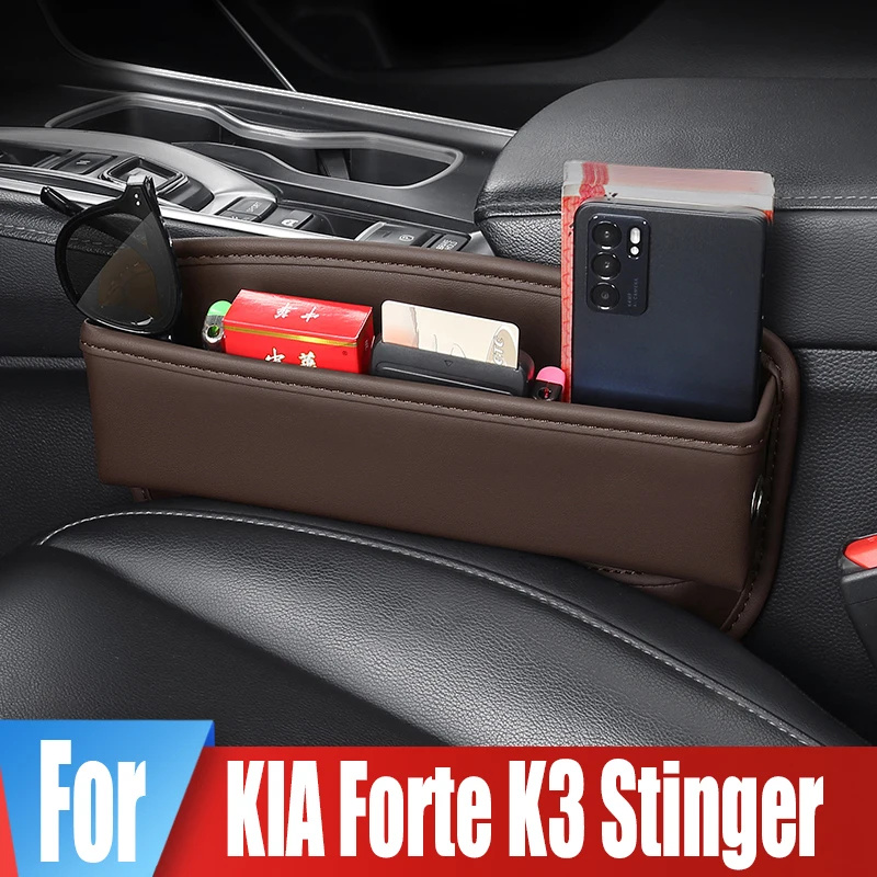 

Car Seat Side Crevice Storage Box For KIA Forte K3 Stinger Key Card Phone Reserved Charging Cable Hole Organizer Bag Accessories