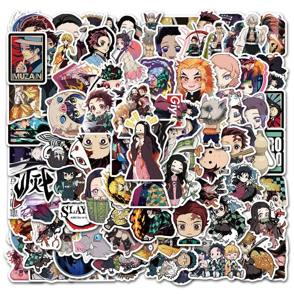 100pcs Varied Anime Graffiti Stickers Attack on Titan Demon Slayer Waterproof Phone Case Cute Sticker Pack