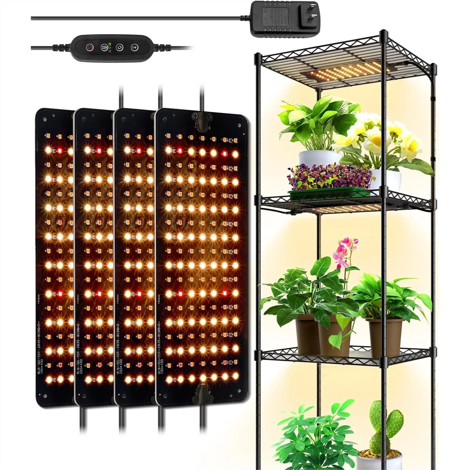 

Grow Lights Panel for Indoor Plants, 40W Full Spectrum Ultra-Thin with Timer 3/6/12H, 8 Dimmable Levels, 3 Modes for Greenhouse