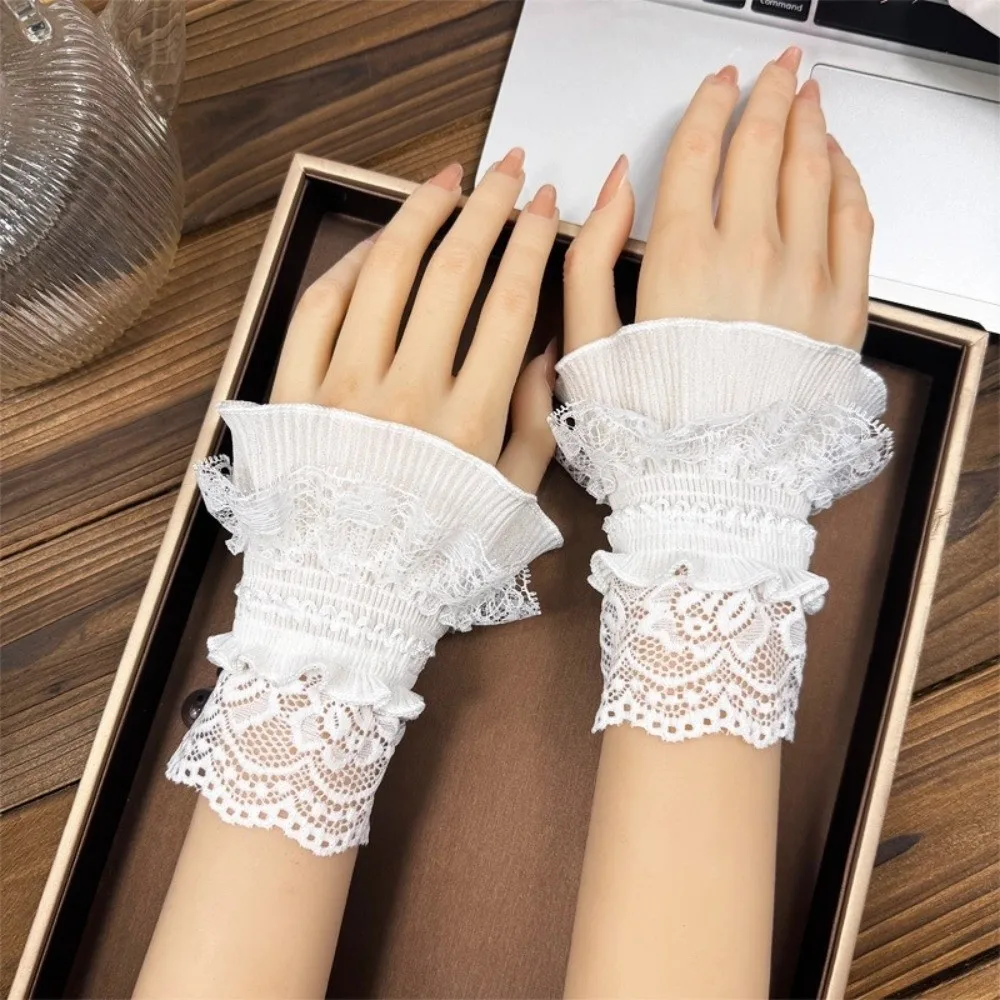 

1Pair Elastic Detachable Sleeves Cuffs Dresses Sweater Decor Costume Accessory Lace Cuffs Sun Protection All-match