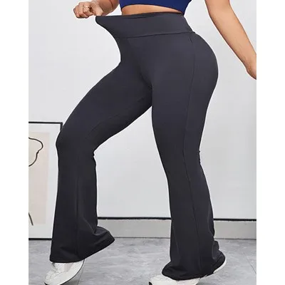 Women's High Waist Slim Fit Tummy Control Full Length Solid Color Skinny Pants Female Clothing Woman Clothes Flared Wide Leg