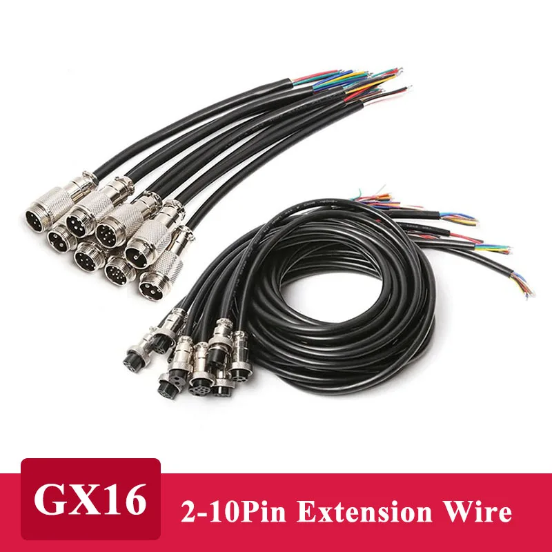 GX16 2 3 4 5 6 7 8 9 10 Pin Aviation Plug Socket with Wire M16 4-7A Connector Cable Customized Male Female Extension Line 1-5M