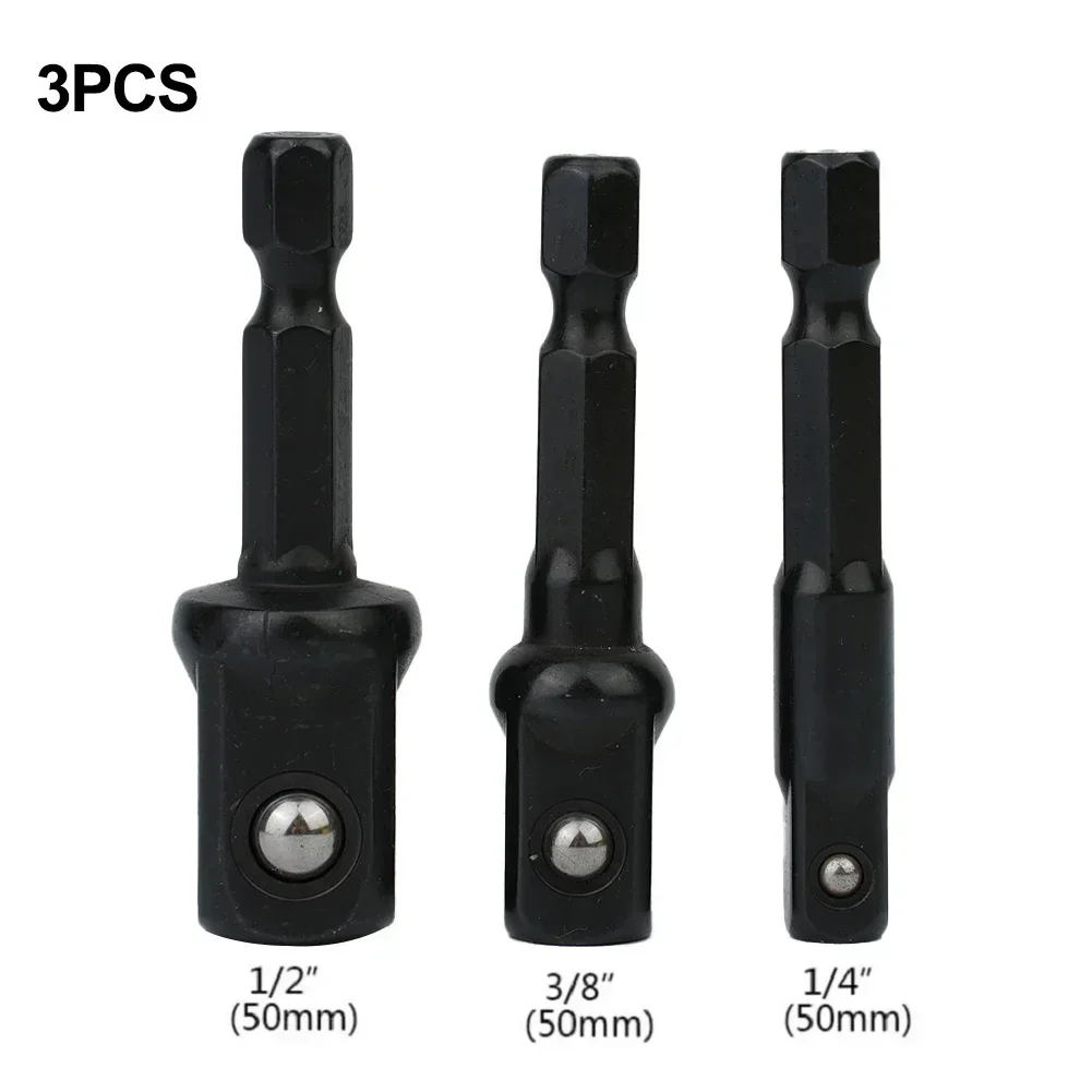 3 PCS 1/4 3/8 1/2 Inch Screwdriver Handle Tool Impact Socket Adapter Nut Driver Sockets Hex Shank Extension