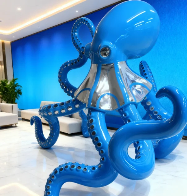 ※a Artistic Hand-painted FRP Octopus Sculpture with Modern Design for Outdoor & Indoor Use