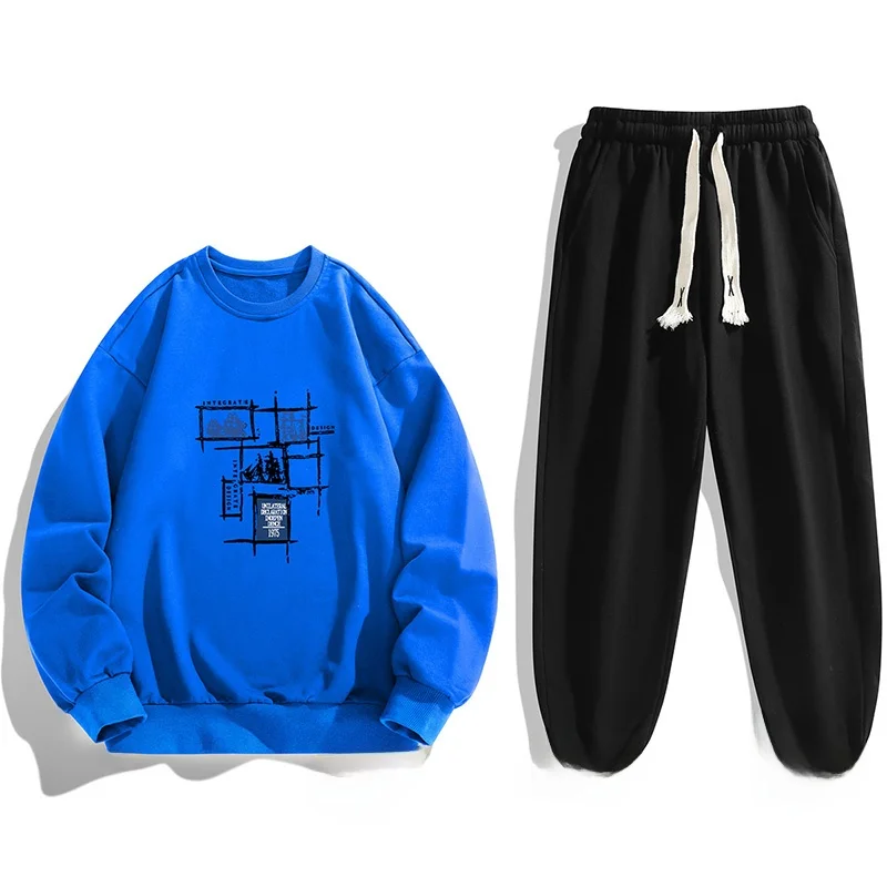 الأزواج 2 قطعة مجموعة الرجال حجم كبير مطبوعة هوديي Sweatpants الخريف الشتاء جديد Sle ملابس رياضية كاجوال طويلة Sve السراويل الطويلة