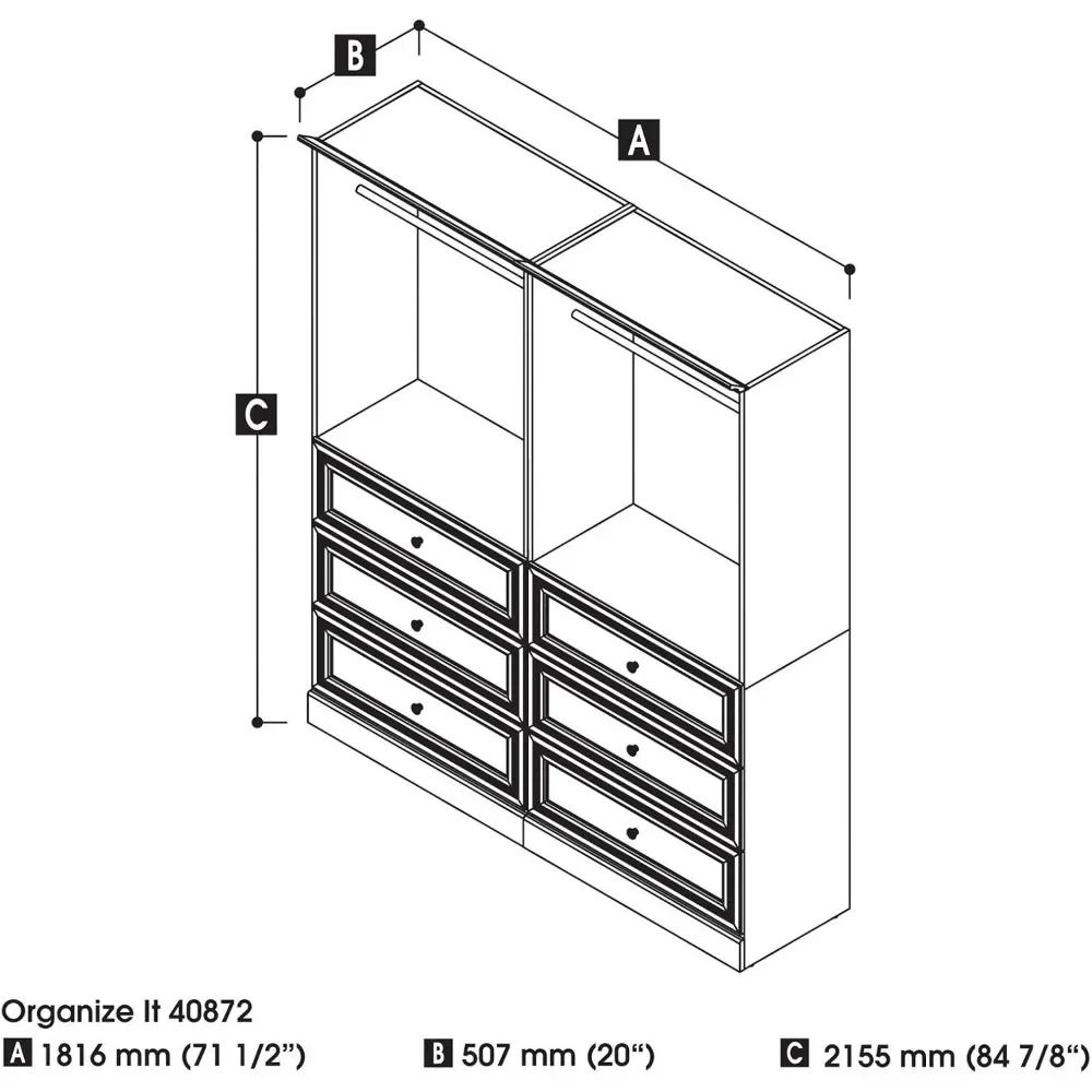 Versatile Closet Organizer System, 72-inch Platinum Gray Wardrobe and Drawers for Home Storage, Bedroom, Laundry, or Entryway