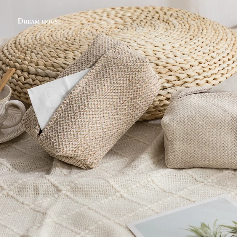 Rectangular Shaped Boxes Car Home  Living Room Table Use Cloth Drawstring Bag Nordic Linen Tissue Box Cover