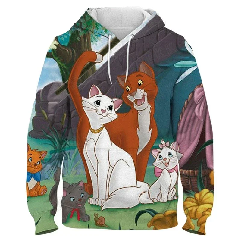 Disney Marie Cat Children Hoodies Anime The Aristocats Kawaii 3D Print Pullover Casual Tops Hoodie Cute Cartoon Kids Sweatshirts