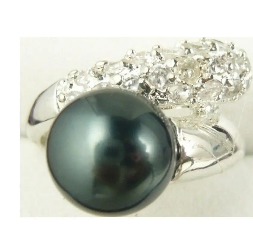 

Jewelry wholesal fashion jewelry noble silver plated 8mm black shell pearl ring #7,8,9