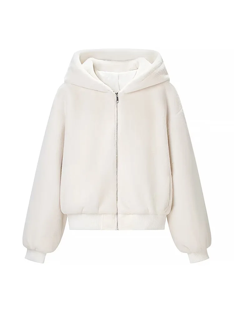 여성 가을 루즈핏 긴팔 지퍼 장식 후드 숏 코트 여성 캐주얼 스트릿웨어 포켓 투톤 솔리드 재킷