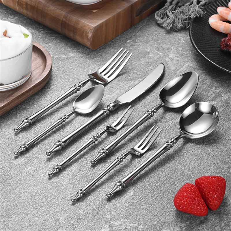 Slim 304 Stainless Steel Cutlery Set French Dinnerware Clamp Western Table Knife Fork Tea Spoon Flatware Festival Decor