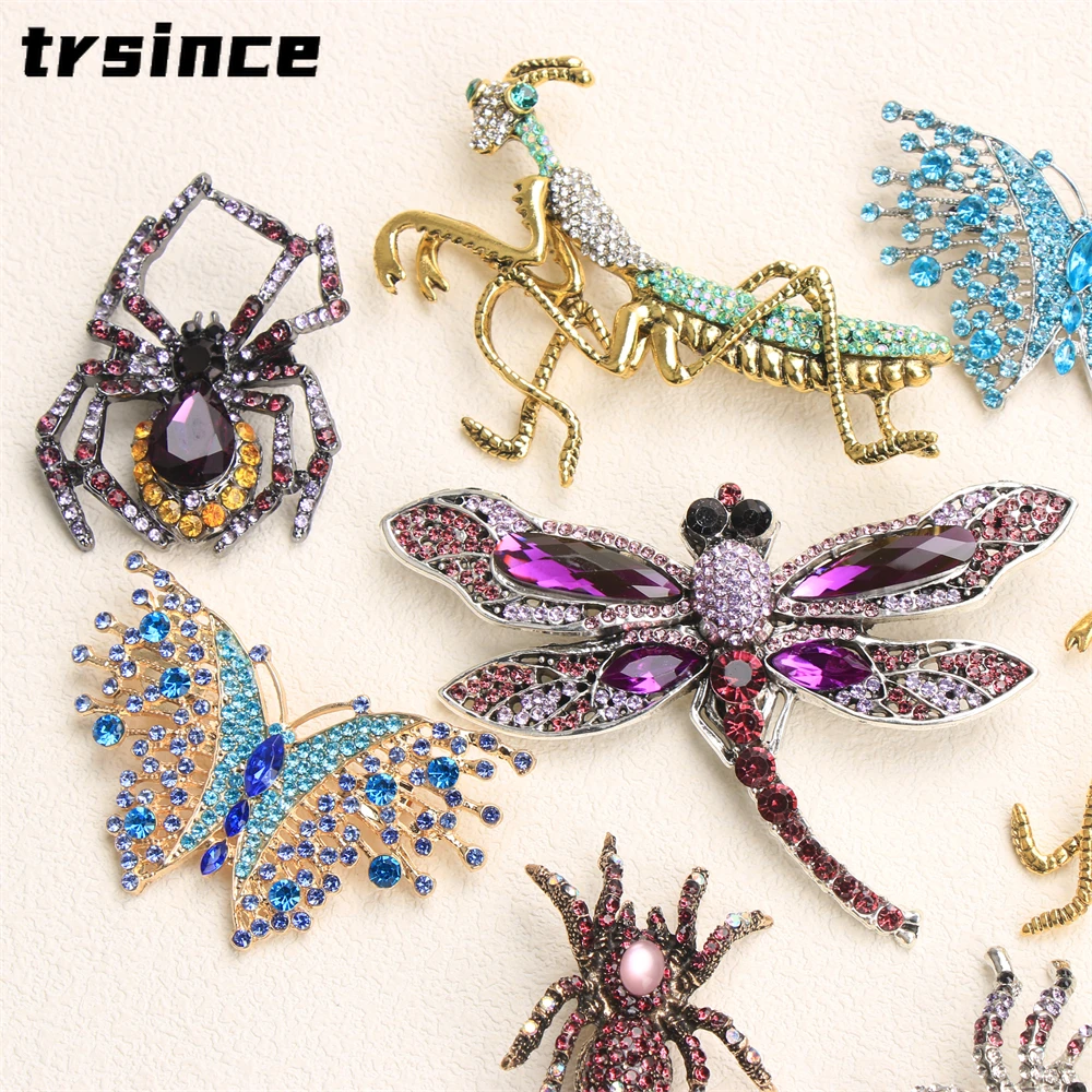 Vintage preto cristal aranha broche personalizado inseto pino criativo libélula mantis pinos elegante versátil acessório presente