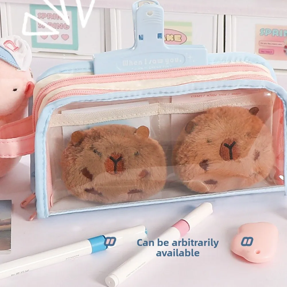 Transparent Display Korean PVC Stationery Bag Multilayer Desktop Storage Korean Style Pencil Case Large Capacity Pink Blue Green