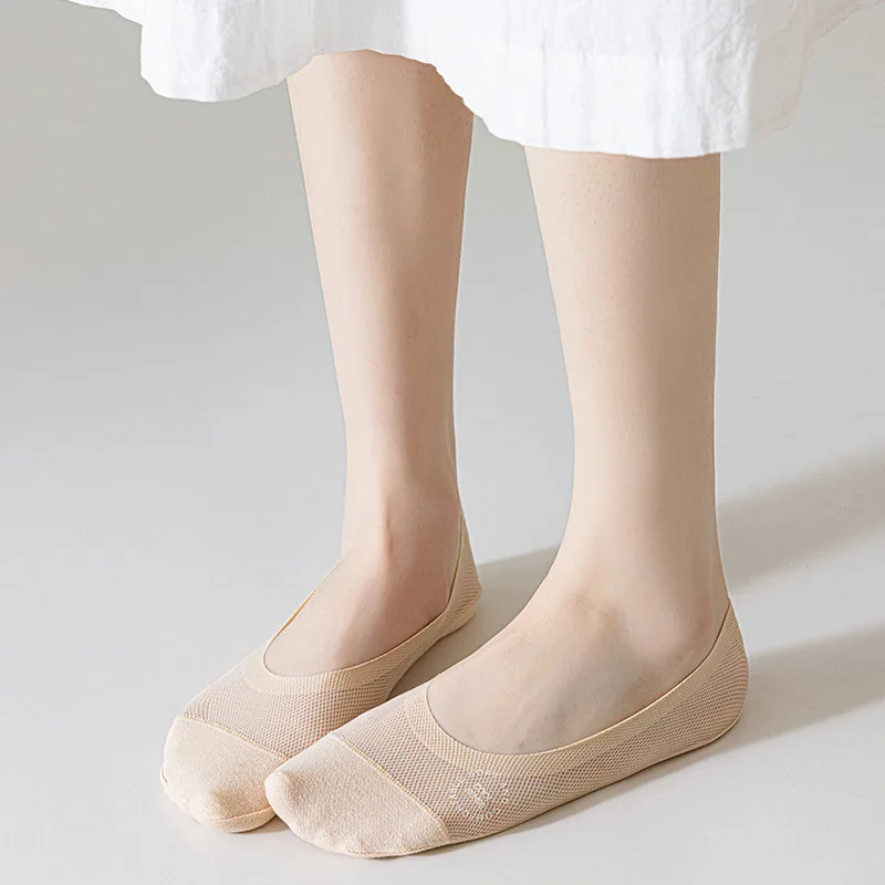 5 Pairs Women's Breathable Mesh No-Show Socks Ultra-Thin Non-Slip Comfortable Invisible Boat Sock Solid Color Soft High Quality image 3