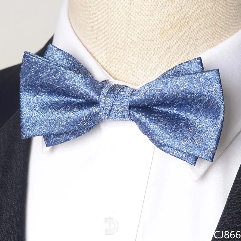 

2025 Brand New Men's Bow Ties Guarantee 100% Silk Double Fabric Blue Silk Bow tie Banquet Wedding Bridegroom Butterfly Tie