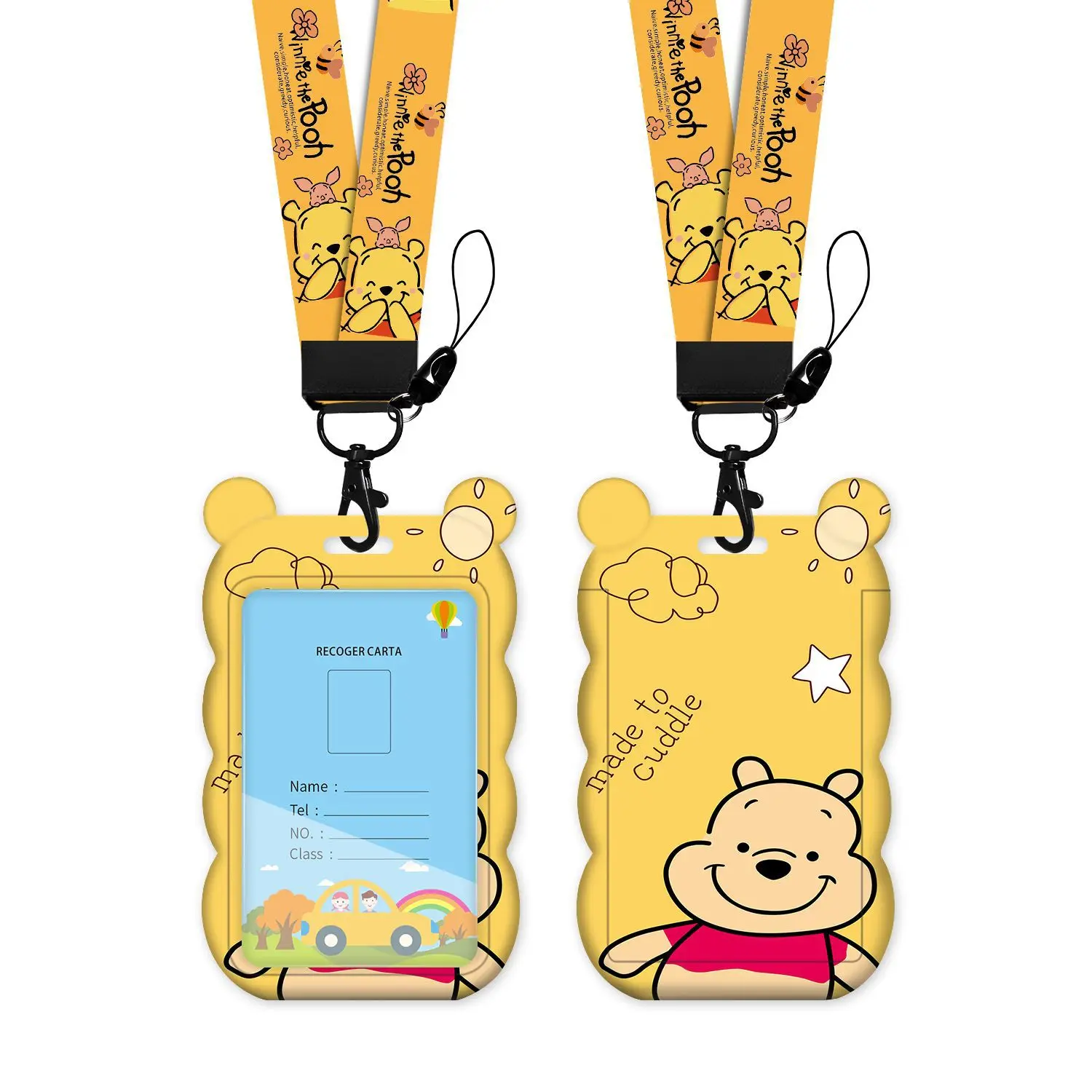 Kawaii Disney Winnie the Pooh Card Holder Cute Access Card Holder with Lanyard Neck-Worn Kindergarten Student ID Holder
