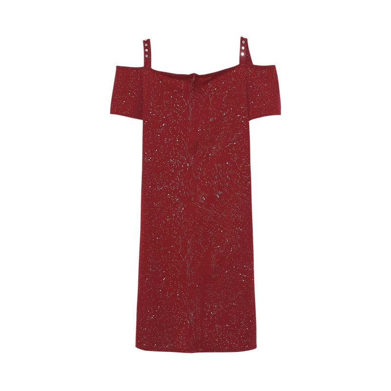 2024 الربيع/الصيف عبر الحدود ملابس نسائية وردي مشرق قبالة الكتف مثير الماس جزءا لا يتجزأ من فستان للنساء #2