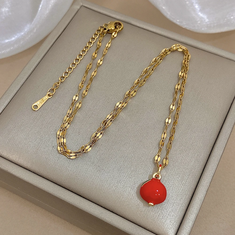 

Minimalism Stainless Steel Thin Chain Choker Necklace for Women Creative Watermelon Strawberry Pendant Necklace Neck Jewelry