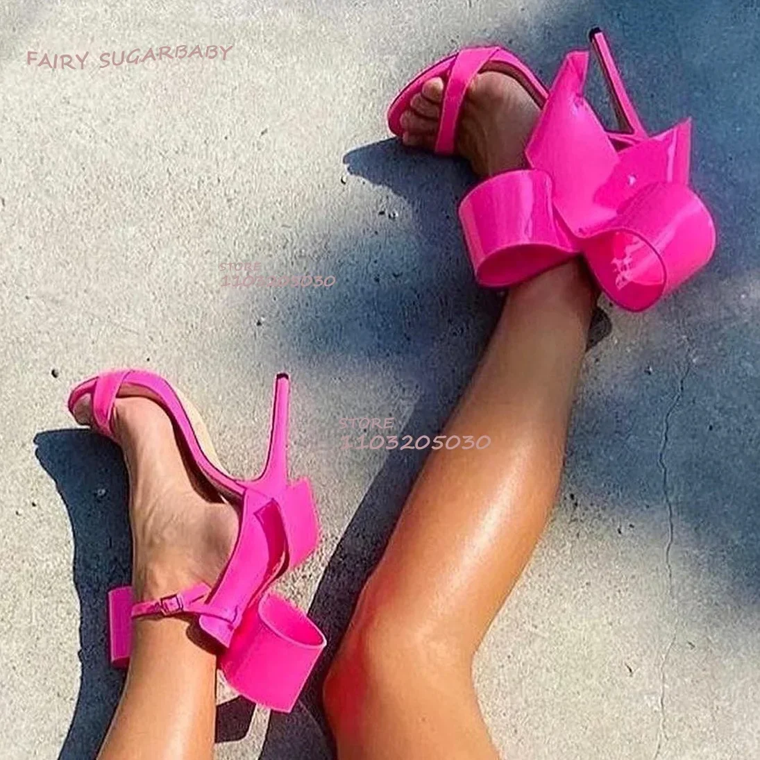 Silk Rose Red Shiny Bow Sandals Women Sexy Pointed Stiletto Purple Silk Cute Girls Ankle Straps Wings Party Buckle Bling Shoes view 2