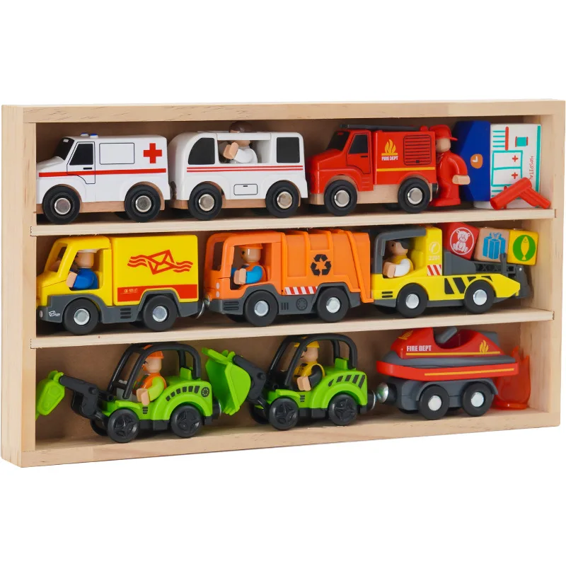 Toy Car Children\'s Wooden Box Small Train Combination Set Multi-Functional Scene Compatible Wooden Track Children\'s Gift PD74