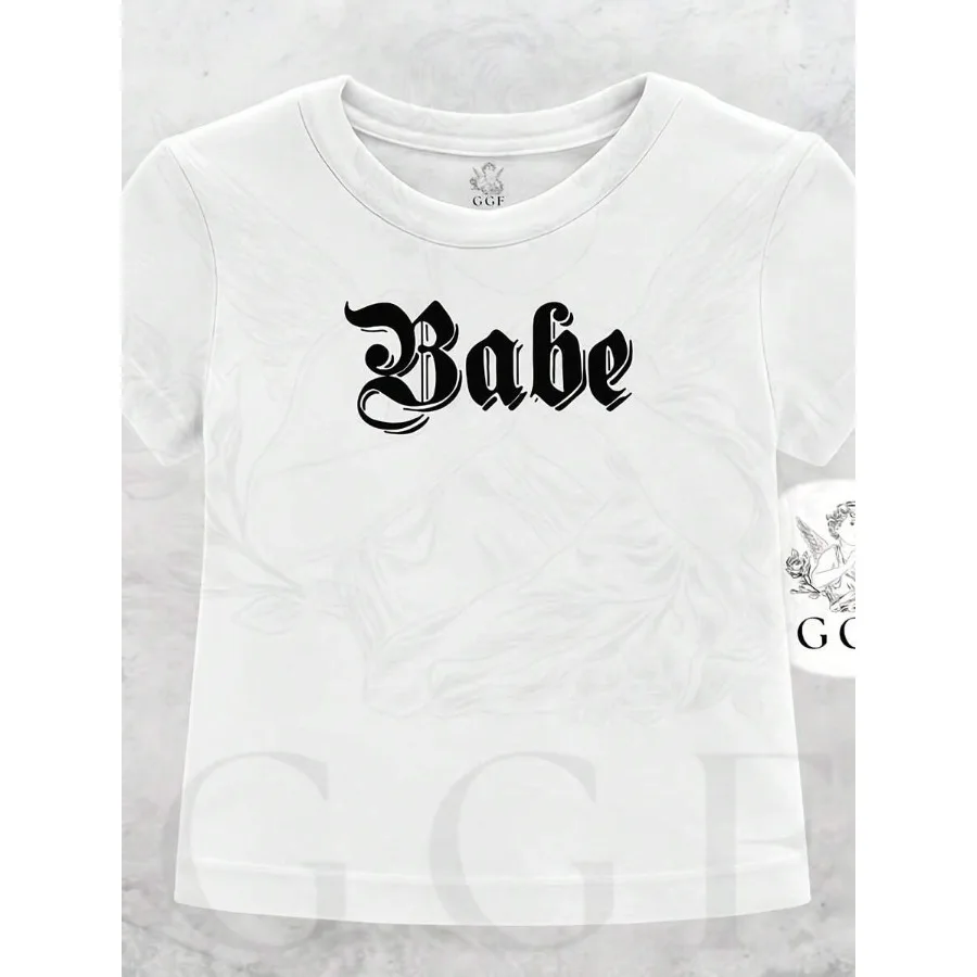【New Style】Babe Baby Gothic Lettering Crop Top Y2K Aesthetic Baby T-Shirt Retro…