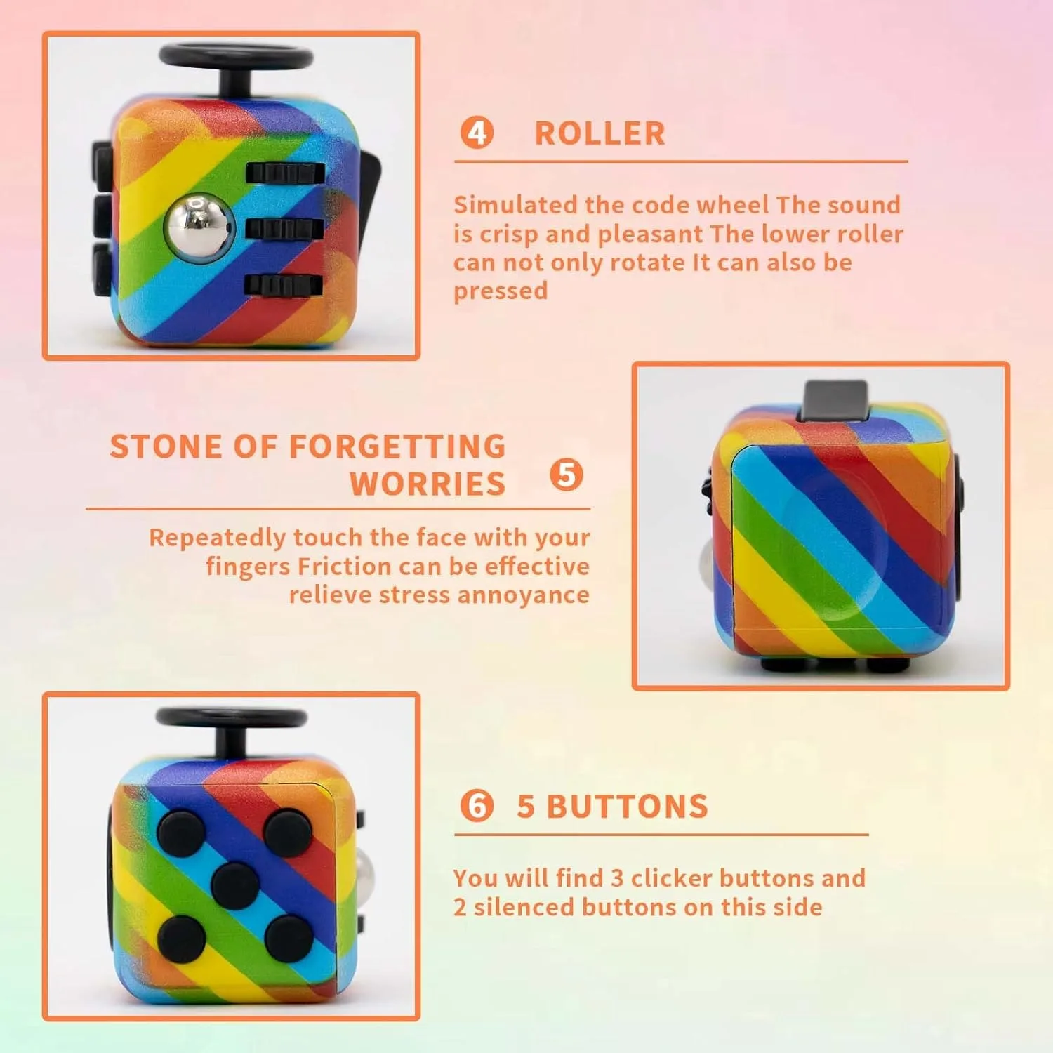 6-Pack Cube Fidget Anxiety Relief, Silent & Audible Fidget Cube for Anxiety Relief, Handheld Sensory Toy