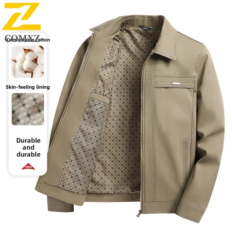 

2025 элитная мужская куртка, модная повседневная хлопковая удобная дышащая ветрозащитная куртка с лацканами, осеннее деловое однотонное пальто