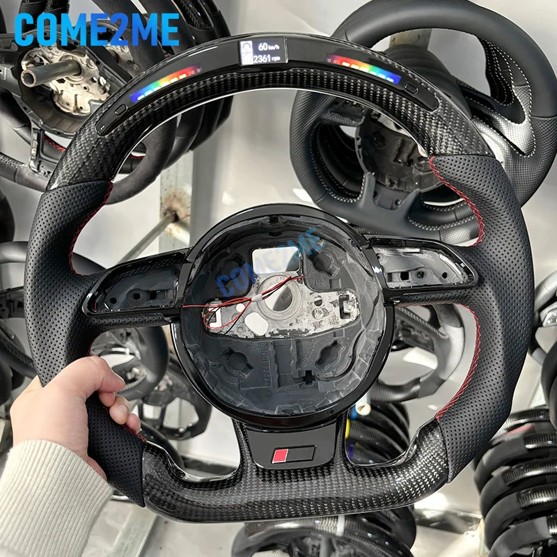 Carbon Fiber LED Steering Wheel For Audi A3 A4 A5 A6 A7 Q3 Q5 Q7 Flat Bottom Sports Steering Wheel