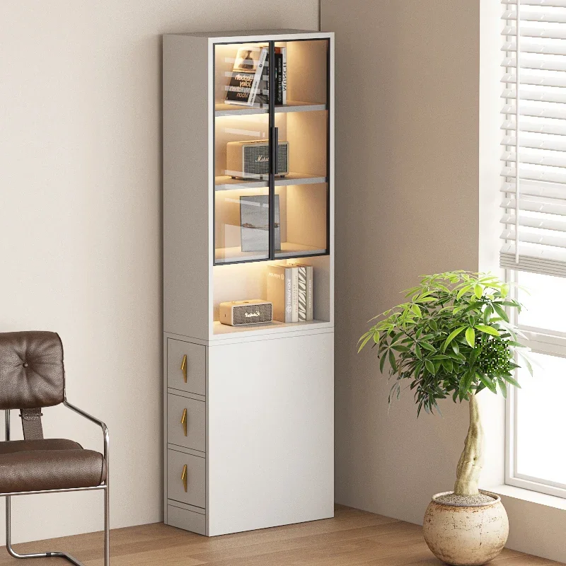 Side pull-out cabinet Sofa side cabinet Solid wood side corner crevice Glass Corner narrow cabinet Bookcase Lock