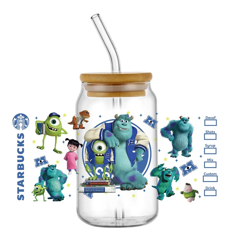 Miniso 3D Little Monsters Cartoon UV DTF Cup Wrap For 16oz Libbey Coffee Glass Can Cup Wrap Easy peel waterproof DIY Decals