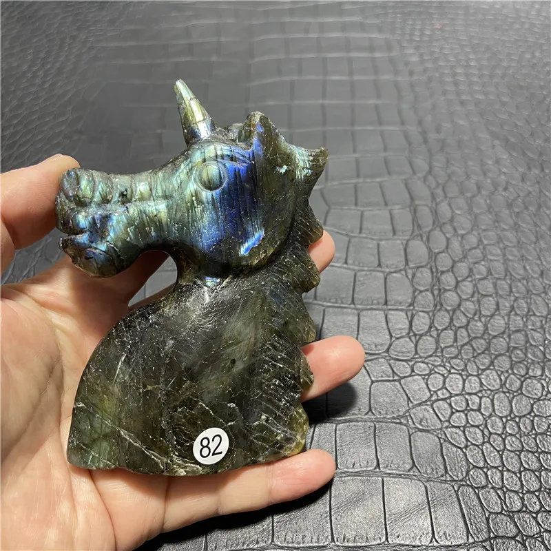 Natural labradorite Handcrafted Unicorn Skull Figurine, Healing Energy Carved Crystal Gemstone