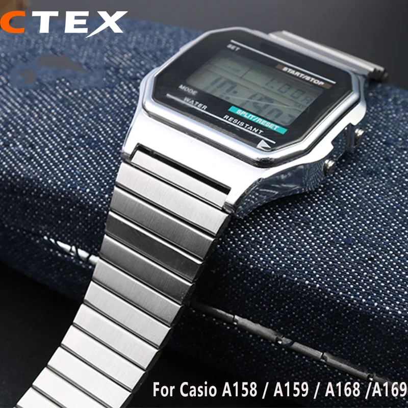 Stainless Steel Watchband 18mm For Casio A158 / A159 / A168 /A169 /B650 /AQ230 a168w/A158W MRW200/AEQ-110 Metal Bracelet Strap