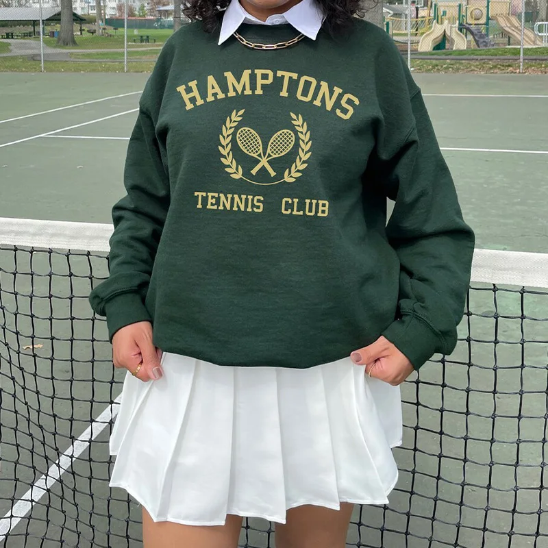 Hamptons Tennis Club Women Graphic Retro Style Sweatshirts Long Sleeve Loose Cotton Spring Pullover 80s 90s Ins Fashion Jumpers