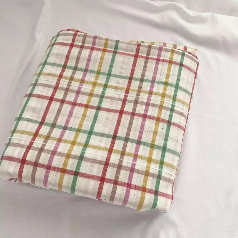 

Summer rainbow-striped interwoven colorful checkered pure cotton fabric - clothing, home DIY fabric