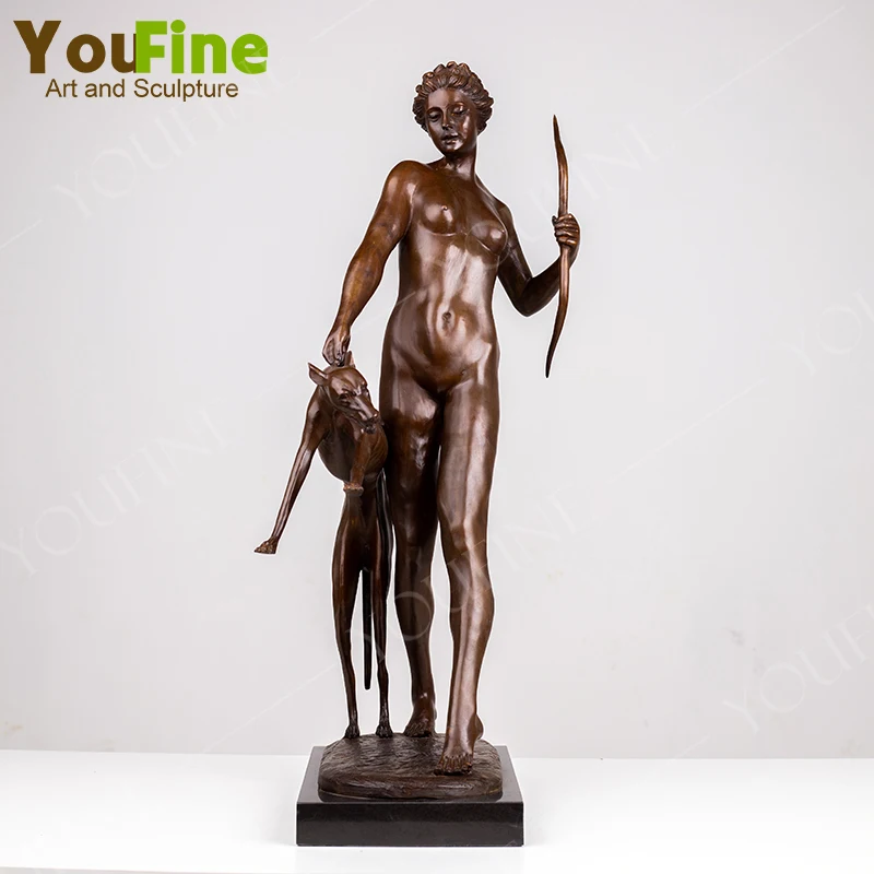 80cm Bronze Greek Mythology Goddess Diana Artemis Statue Antique Hunter Sculpture Art Crafts For Home Decor Large Ornament Gifts