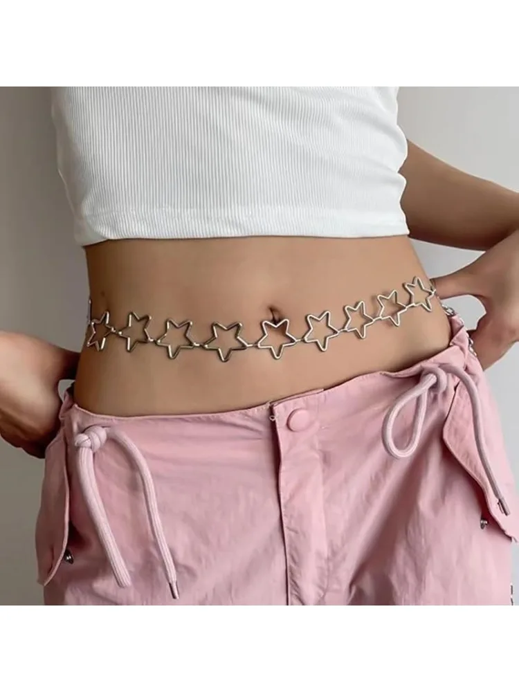 Chaîne de taille style punk hip-hop, ceinture vintage en métal avec étoiles pour femme, chaîne de taille haute vintage pour robe