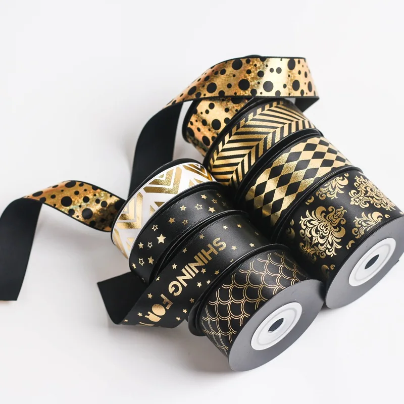 Black hot gold ribbon, handmade diy hair accessories flower material packaging, hat LACES flower gift box decorative ribbon