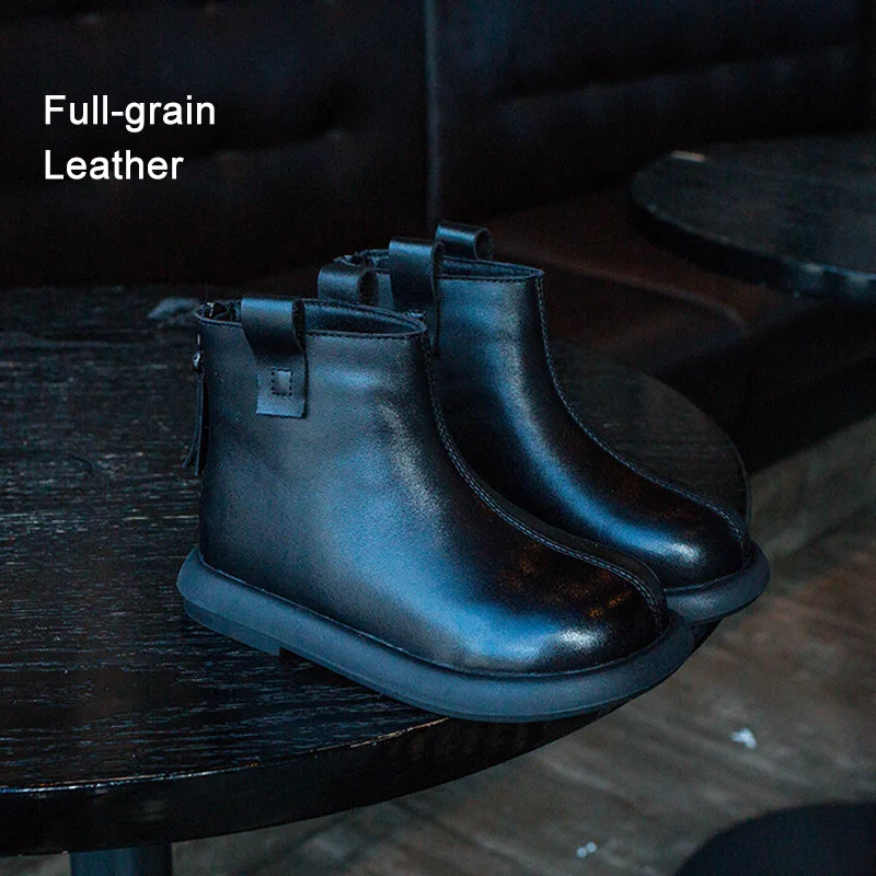 

Короткие сапоги из коровьей кожи для девочек, осенне-зимние детские ботильоны из натуральной кожи, удобная детская обувь из воловьей кожи, большие размеры