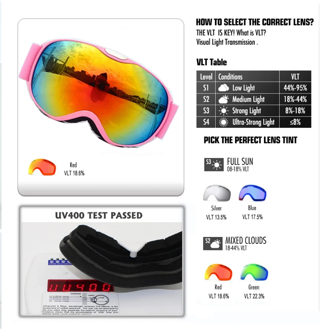 Occhiali da sci antiriflesso All Day Anti Fog - Frangivento Ventilare, per bambini, Sci Ciclismo Set di occhiali sportivi da montagna UV400